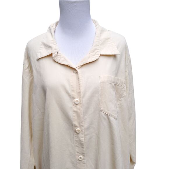 FLAX Jeanne Engelhart Pale Light Yellow Corduroy Button Down Long Tunic Top Sz M - Picture 2 of 15